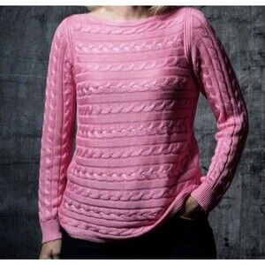 Ralph Lauren LRL Pink Cable Knit Sweater Sz XL Lightweight Silky Preppy Heritage